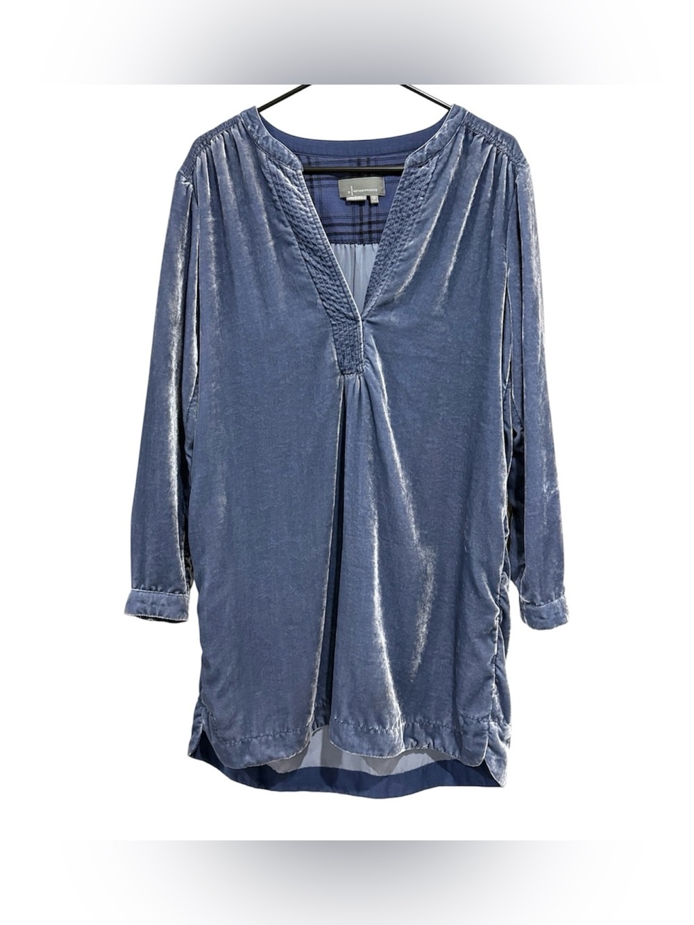 Anthropologie Women’s S Blue Velvet V-Neck Long Sleeve Shift Dress Pockets